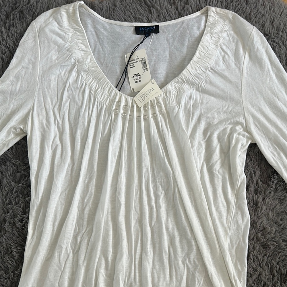 Escada Elegant Cream Blouse with Crystals Size Medium NWT